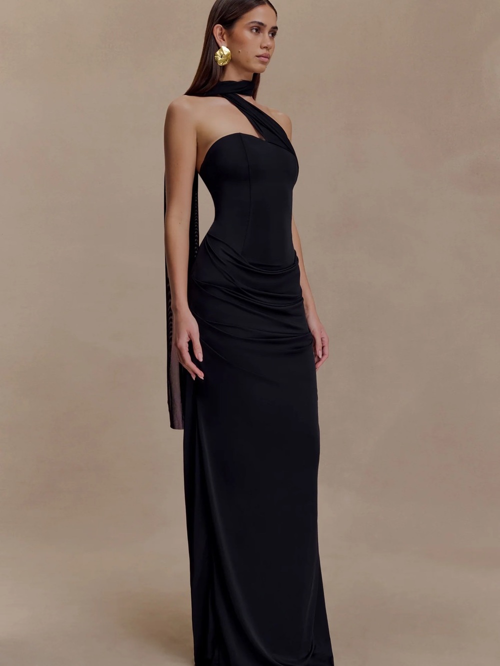 Meshki Black One-Shoulder Draped Dress - Picture 3 of 8